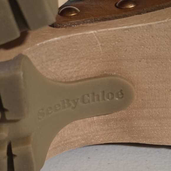 See by Chloe Joline Buckle Espadrille Brown Leather Studded Clog Sandals Size 38 - Picture 7 of 16